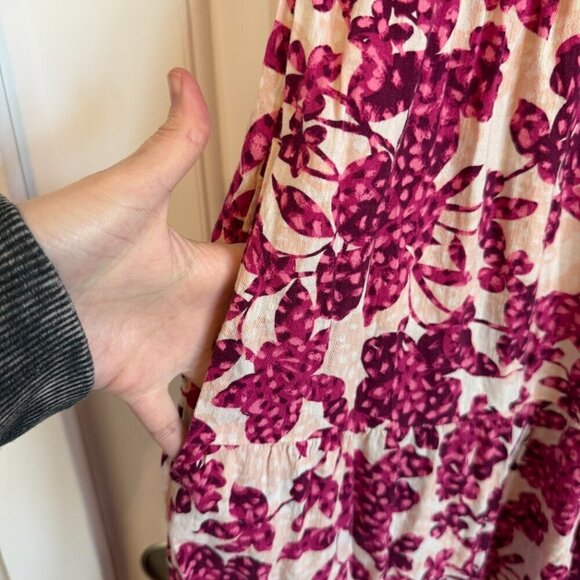 Bright floral puff sleeves ruched bodice prairie dress women's L - Picture 3 of 5